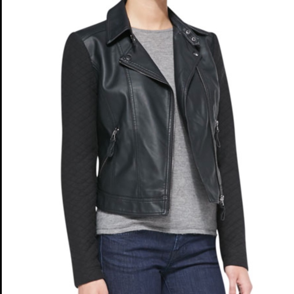 Cusp by Neiman Marcus Quilted Detail Faux Leather Jacket
